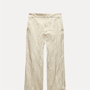 Zara Cream Straight Leg Pants wrinkly style NWOT